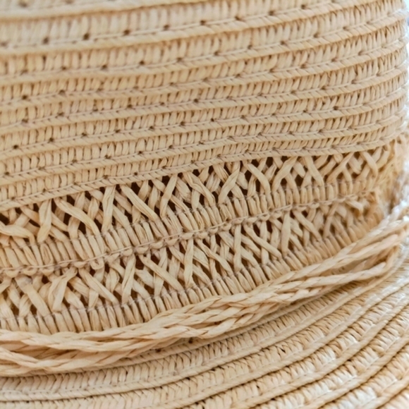 FLOPPY Rafia Straw Hat New Hello Sunshine Wide Brim Beach Jacobson Vintage Tan - Picture 5 of 11